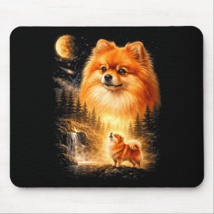 Tapis De Souris Spitz poméranien hurlant à la lune vintage mystiqu