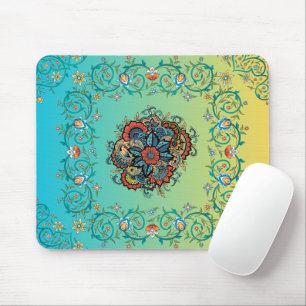 Tapis De Souris Splendor Infini - Design Floral Mehndi Vert
