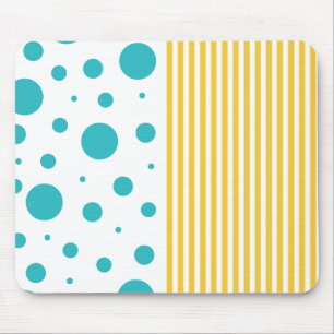 Tapis De Souris Spots et rayures - Turquoise et Jaune