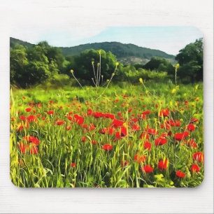 Tapis De Souris Spring Poppies Meadow and Mountain Landscape