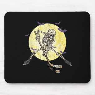 Tapis De Souris Squelette drôle jouant au hockey drôle Halloween h