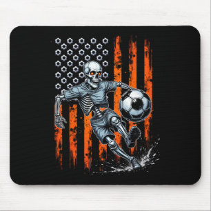 Tapis De Souris Squelette Rétro Jouant au Football Drapeau États-U