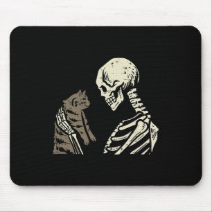 Tapis De Souris Squelette tenant Chat amusant Halloween Crâne Homm