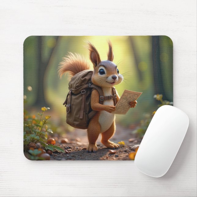 Tapis De Souris Squirrel Hiking In a Forest (Avec souris)