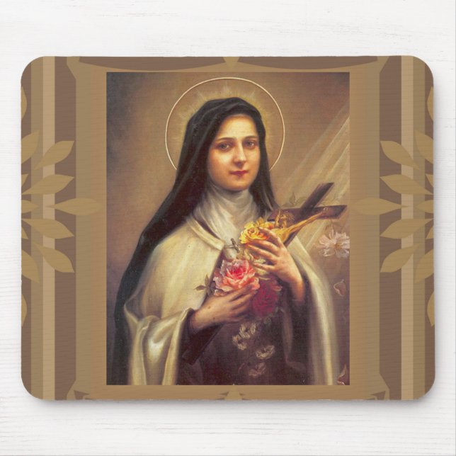 Tapis De Souris St Therese les petits roses et crucifix de fleur (Devant)