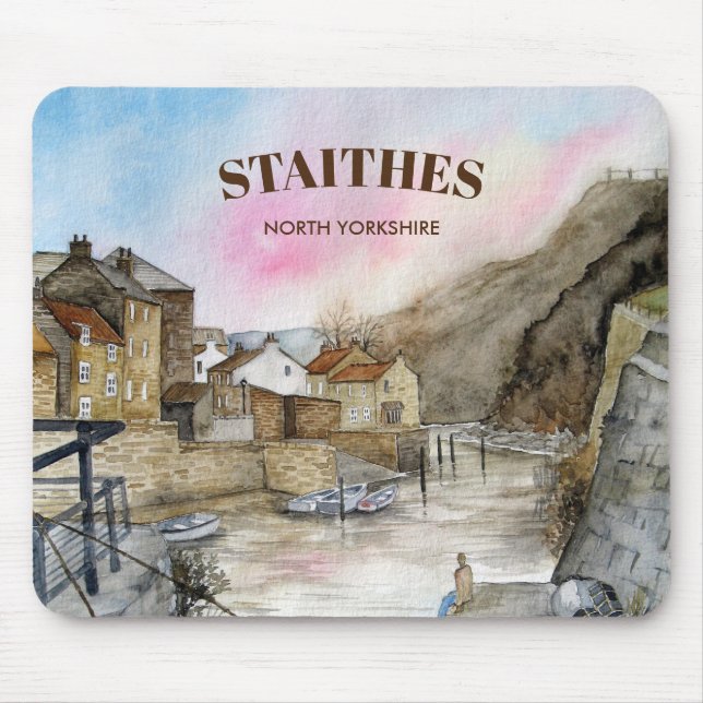 Tapis De Souris Staithes, North Yorkshire, Angleterre Aquarelle (Devant)