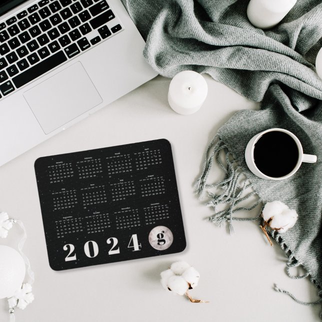 Tapis De Souris Starry Night Sky Moon Monogrammed 2024 Calendrier (Créateur téléchargé)