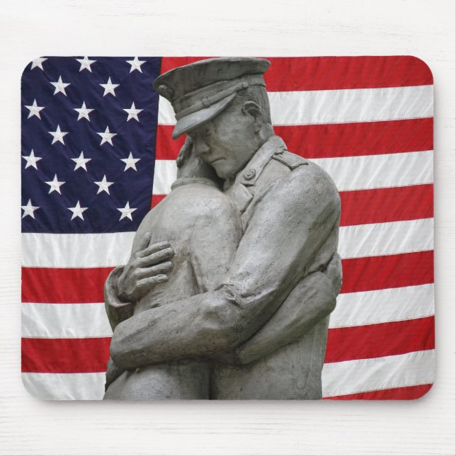 Tapis De Souris Statue militaire avec drapeau américain (Devant)