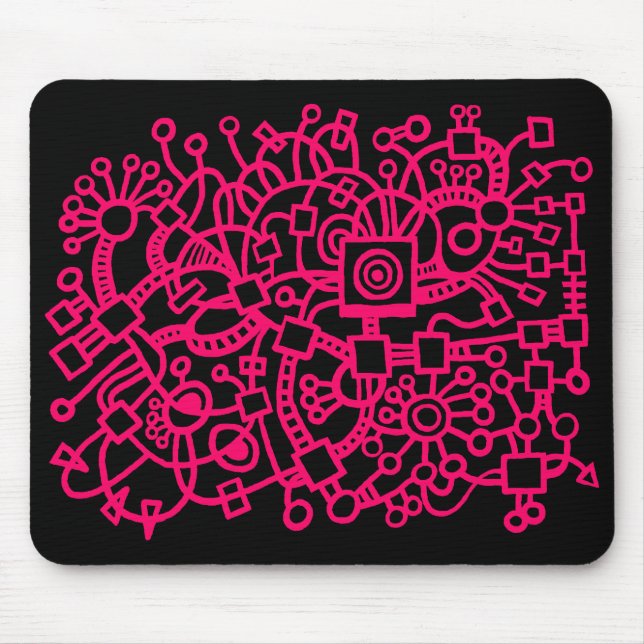 Tapis De Souris Structure Abstraite - Rouge néon sur noir (Devant)