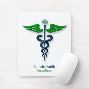 Tapis De Souris Style Caduceus Green Wings Croix Bleu Médicale