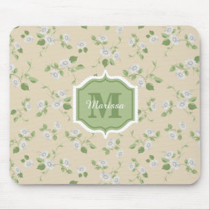 Tapis De Souris Style chalet Floral Blanc Faisées Crème Monogram