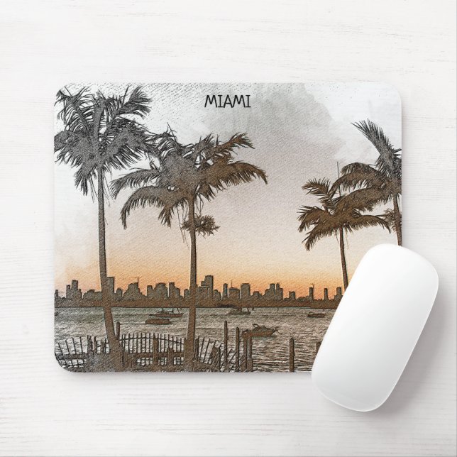 Tapis De Souris Style Miami Florida Vintage Skyline (Avec souris)