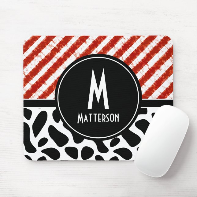 Tapis De Souris Style Monogramme Rouge Blanc Noir Personnaliser (Avec souris)