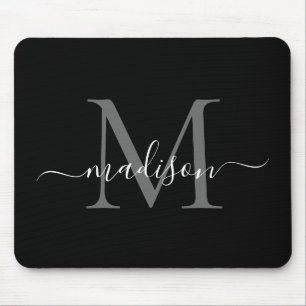 Tapis De Souris Style noir blanc Monogramme Script Simple Moderne