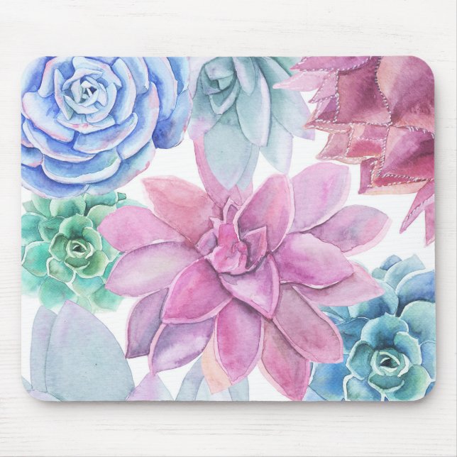 Tapis De Souris Succulentes Jardin Féria Floral Chic Moderne Blanc (Devant)