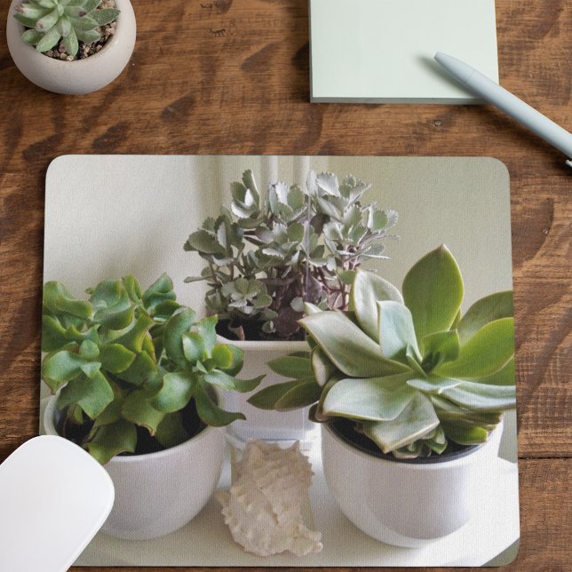Tapis De Souris Succulents pointillés en blanc avec coquillage (Créateur téléchargé)