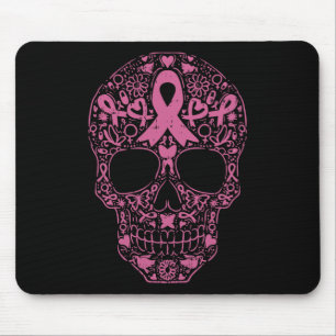 Tapis De Souris Sugar Crâne rose Ruban Calavera Cancer du sein Awa