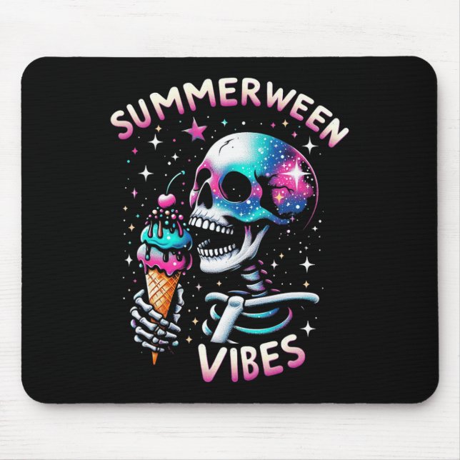 Tapis De Souris Summerween Vibes Skeleton Crème glacée été Hallowe (Devant)