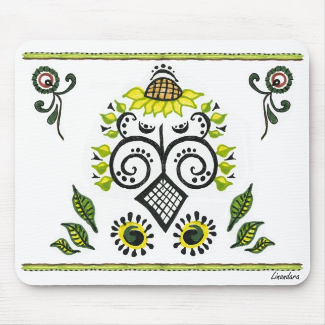 Tapis De Souris Sunflower Folk Motif par Alexandra Cook (Devant)
