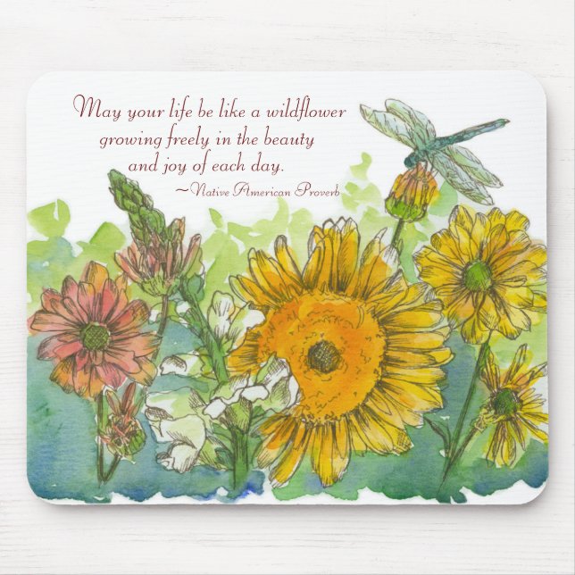 Tapis De Souris Sunflower Snapdragon Fleurs Poème d'inspiration (Devant)