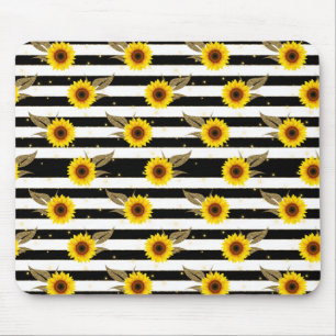 Tapis De Souris Sunflowers with Black and White Horizontal Lines