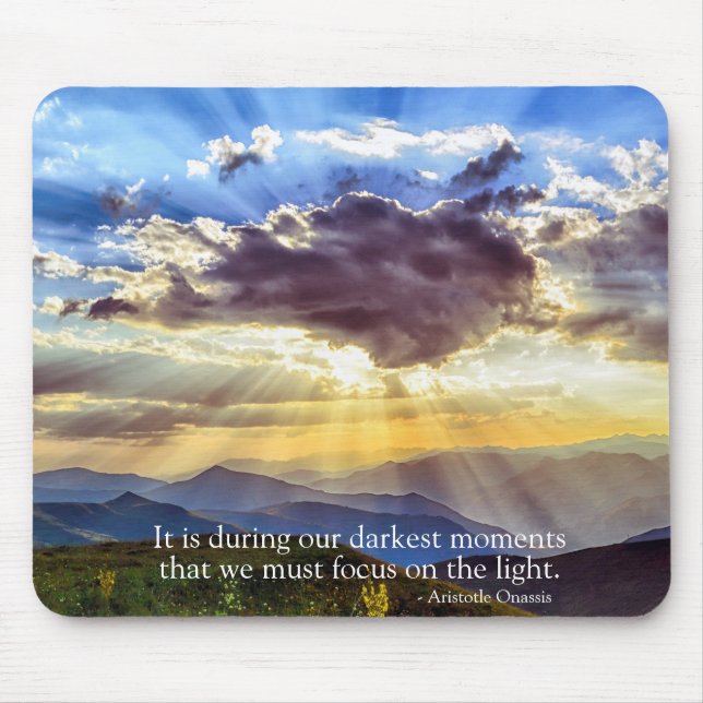 Tapis De Souris Sunlight Streaming Thru Nuages Citation Inspirante (Devant)