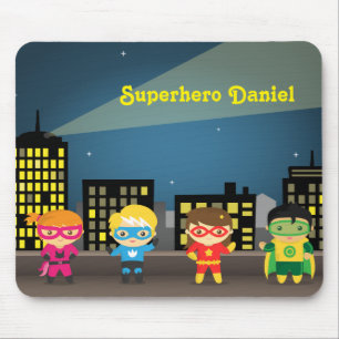Tapis De Souris Super héros mignon d'horizon pour des enfants