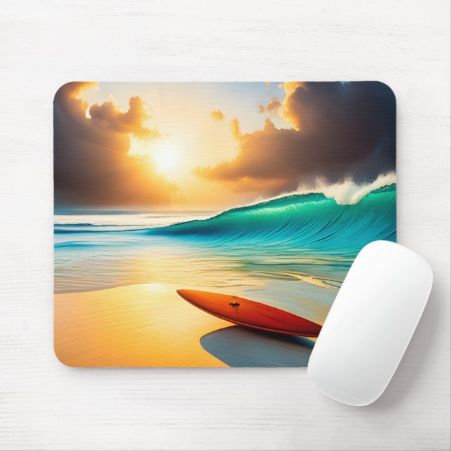 Tapis De Souris Surf Sur Une Plage Sunrise (Avec souris)