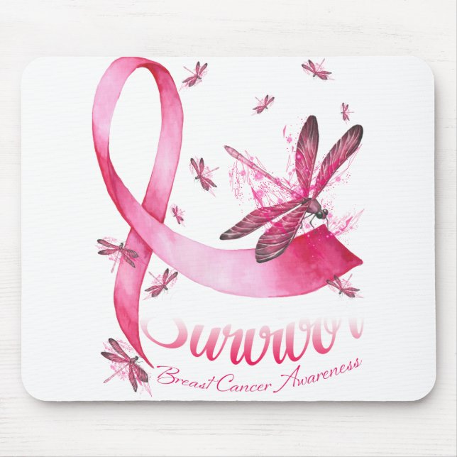 Tapis De Souris Survivant Dragonfly Pink Ribbon Cancer du sein (Devant)