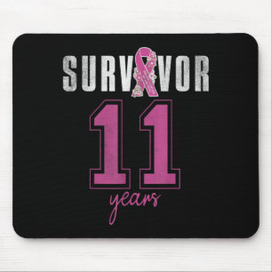 Tapis De Souris Survivante 11 ans Ruban d'octobre Cancer du sein