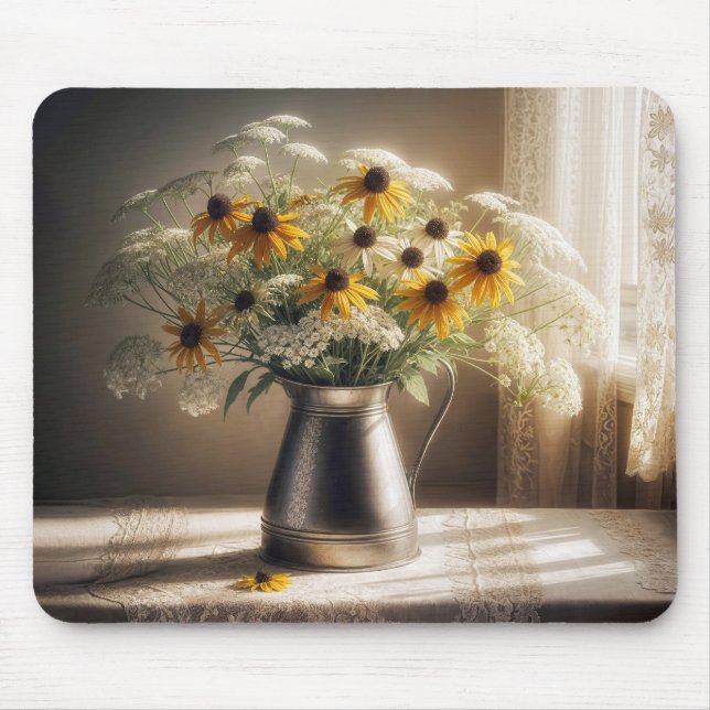 Tapis De Souris Susan Bouquet aux yeux noirs sur dentelle (Devant)