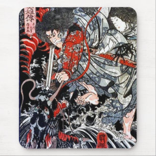 Tapis De Souris Susanoo massacrant Yamata aucun Orochi par Utagawa