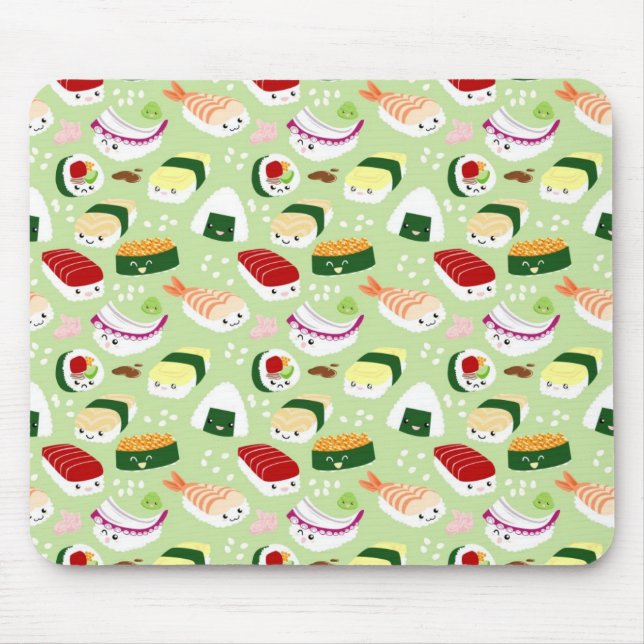 Tapis De Souris Sushi de Kawaii avec des visages (Devant)