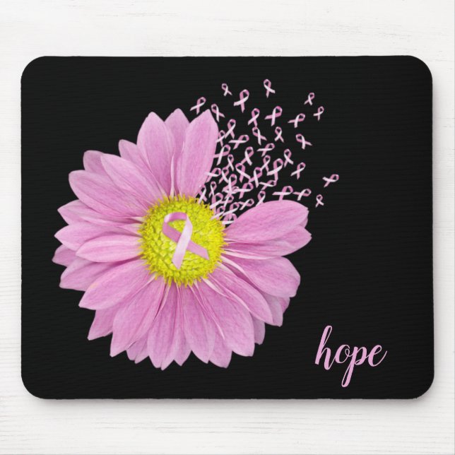 Tapis De Souris symbole de cancer du sein marguerite et ruban rose (Devant)
