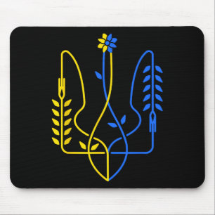 Tapis De Souris Symbole de trident doré d'Ukraine Drapeau ukrainie