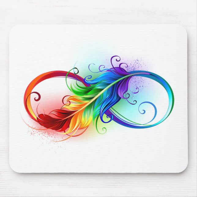 Tapis De Souris Symbole d'infini avec plume arc-en-ciel (Devant)