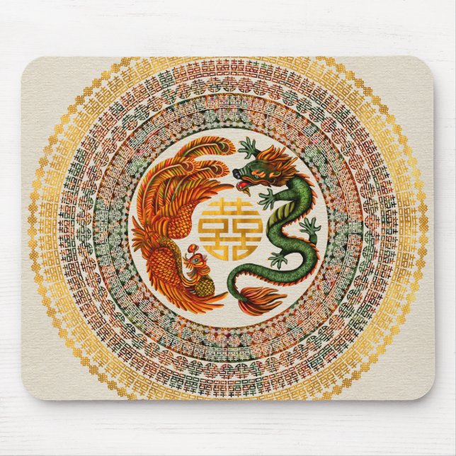 Tapis De Souris Symbole du Bonheur avec Phoenix et Dragon (Devant)