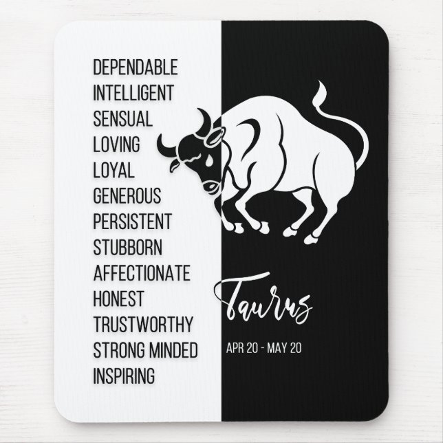Tapis De Souris Symbole Taurus Zodiac Mousepad, noir et blanc (Devant)
