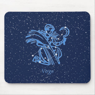 Tapis De Souris Symbole Virgo Constellation et Zodiac avec étoiles