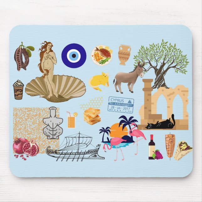 Tapis De Souris Symboles de Chypre Amateurs de voyage (Devant)