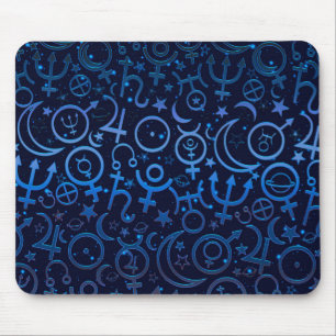 Tapis De Souris Symboles planétaires bleus Univers mystique Planèt