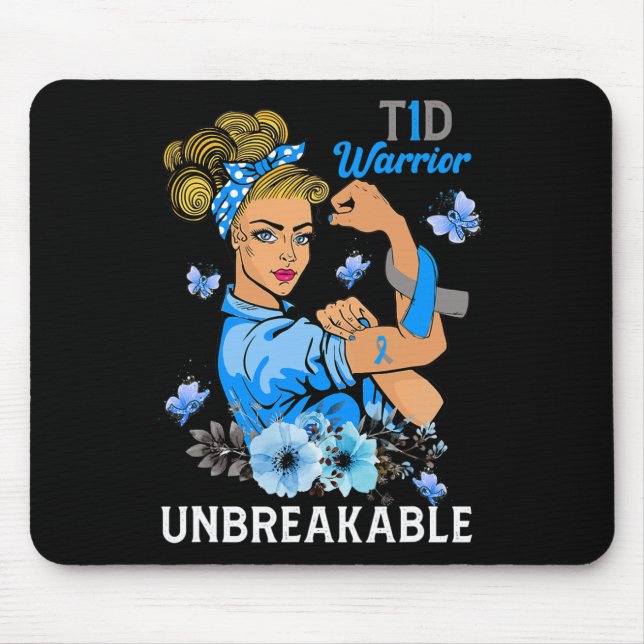 Tapis De Souris T1D Type 1 Diabète Guerrier Sensibilisation Indest (Devant)