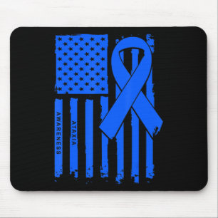 Tapis De Souris T-shirt American Flag Blue Ribbon Ataxia Awareness