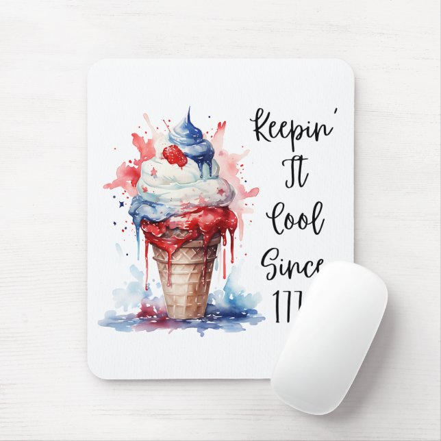 Tapis De Souris T-shirt crème glacée Patriotique 4 juillet (Avec souris)