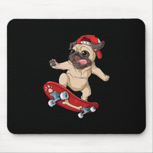 Tapis De Souris T Shirt Pug Skateboard Chien Drôle Skateur Planche