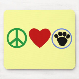 Tapis De Souris T-shirts de pattes de chiot d'amour de paix,