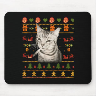 Tapis De Souris T-shirts drôles de chat qui fume pour Noël