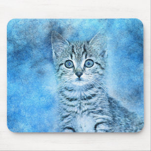 Tapis De Souris Tabby bleu Kitten ABSTRAIT Aquarelle