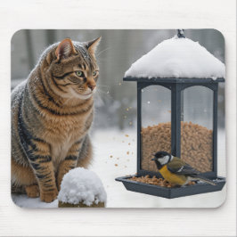 Tapis De Souris Tabby Cat Watching a Bird On a Feeder