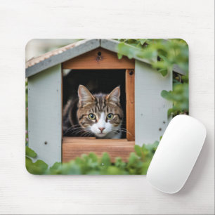 Tapis De Souris Tabby Chat Dans La Maison Du Chien